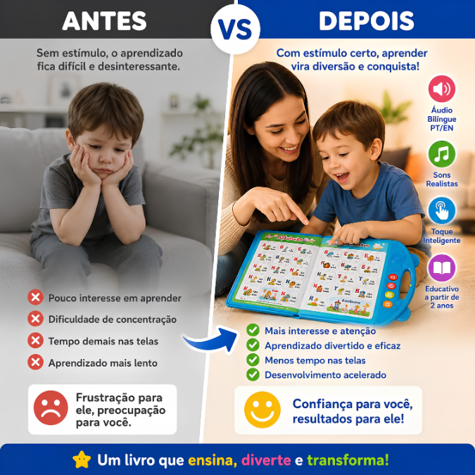 Livro Infantil Interativo Bilíngue Falante • Português e Inglês  tudoakilo