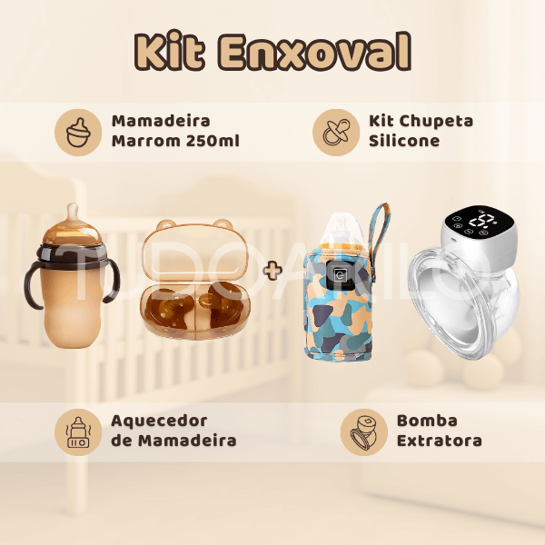 Kit Enxoval • Mamadeira + Chupeta Silicone + Aquecedor + Bomba Extratora  tudoakilo