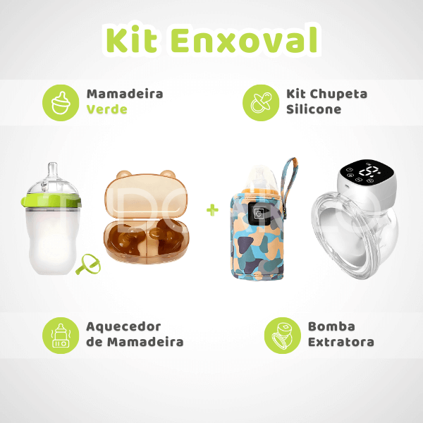 Kit Enxoval • Mamadeira + Chupeta Silicone + Aquecedor + Bomba Extratora  tudoakilo