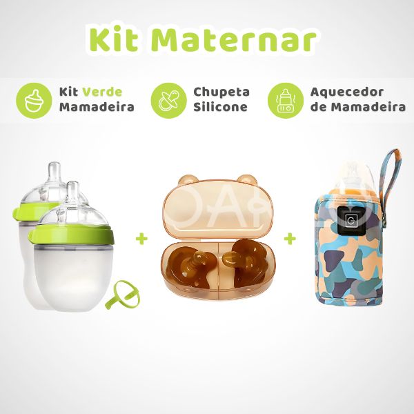 Kit Maternar • Mamadeira + Chupeta Silicone + Aquecedor Mamadeira  tudoakilo