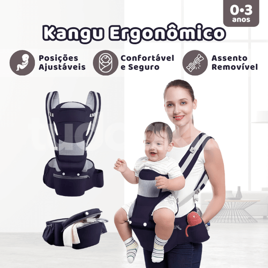 Canguru Ergonômico com Assento Hipseat até 25kg • Kangu