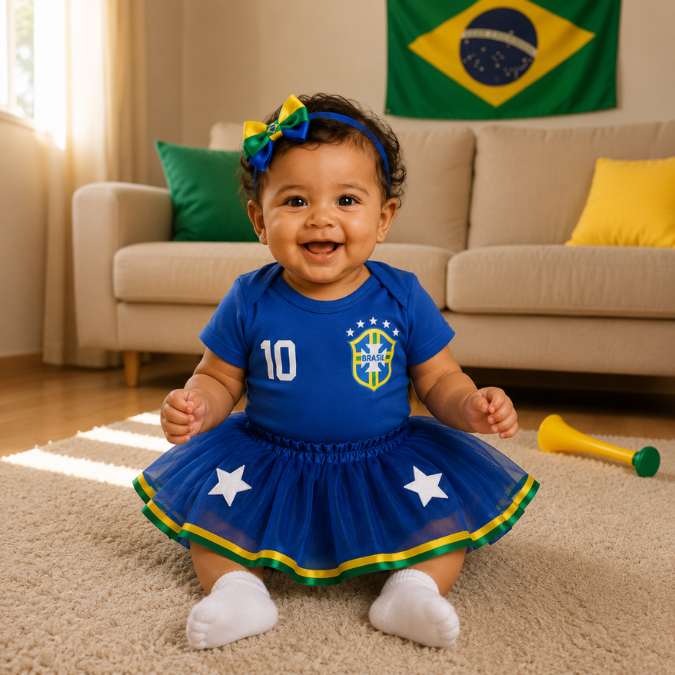 Body Bebê Brasil Feminino Copa 2026 • Kit 3 Peças  tudoakilo