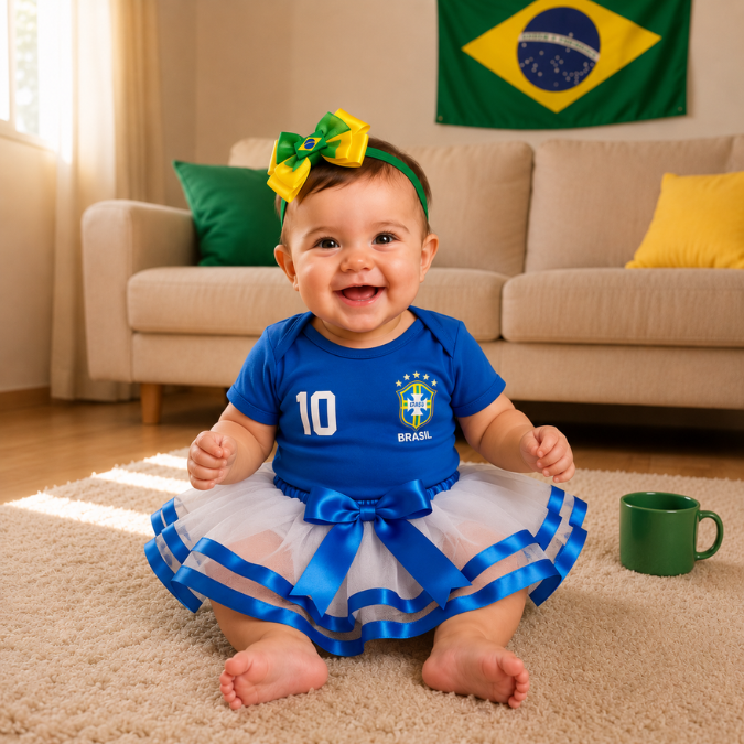 Body Bebê Brasil Feminino Copa 2026 • Kit 3 Peças  tudoakilo