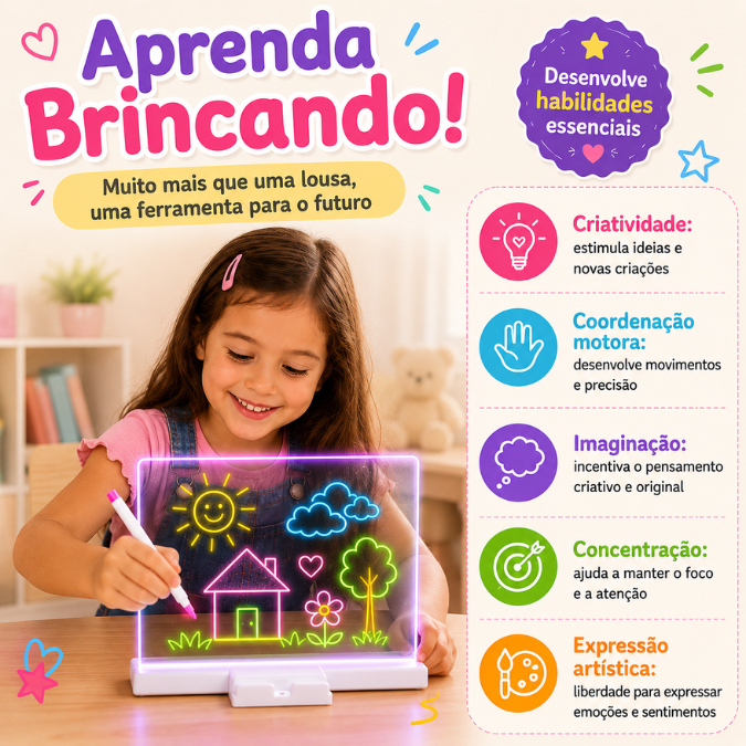 Quadro Mágico Led Neon Infantil  tudoakilo