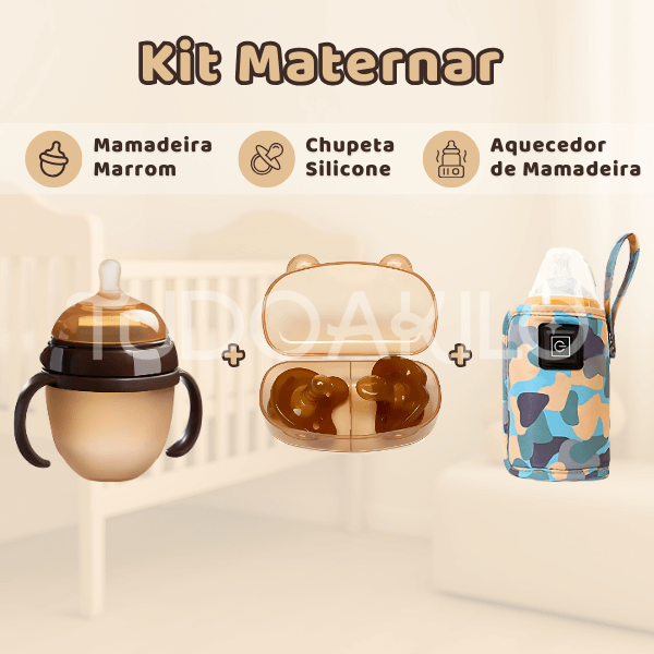 Kit Maternar • Mamadeira + Chupeta Silicone + Aquecedor Mamadeira  tudoakilo