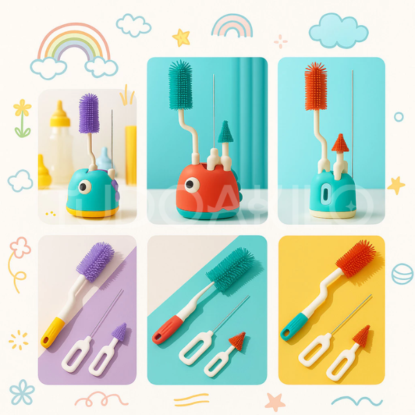 Escova de Mamadeira em Silicone • Kit 4 Peças  tudoakilo