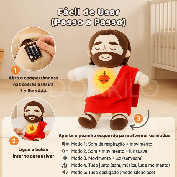 Pelúcia Menino Jesus que Respira e Acalma a Alma - tudoakilo