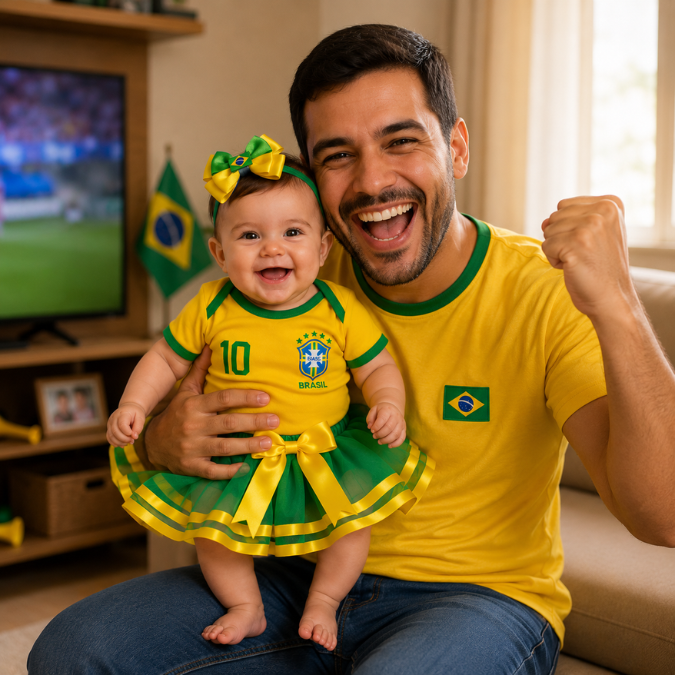 Body Bebê Brasil Feminino Copa 2026 • Kit 3 Peças  tudoakilo