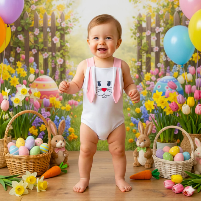 Body Jardineira Bebê Temático Páscoa • Kit 3/2 Peças  tudoakilo