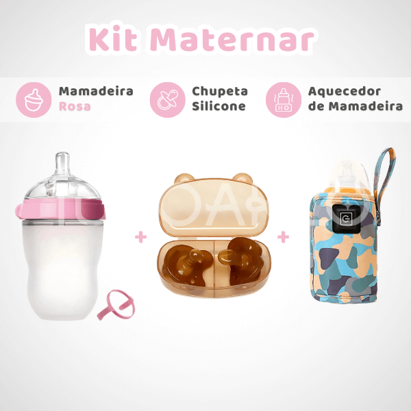 Kit Maternar • Mamadeira + Chupeta Silicone + Aquecedor Mamadeira  tudoakilo