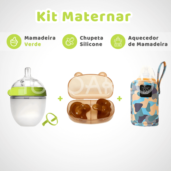 Kit Maternar • Mamadeira + Chupeta Silicone + Aquecedor Mamadeira  tudoakilo