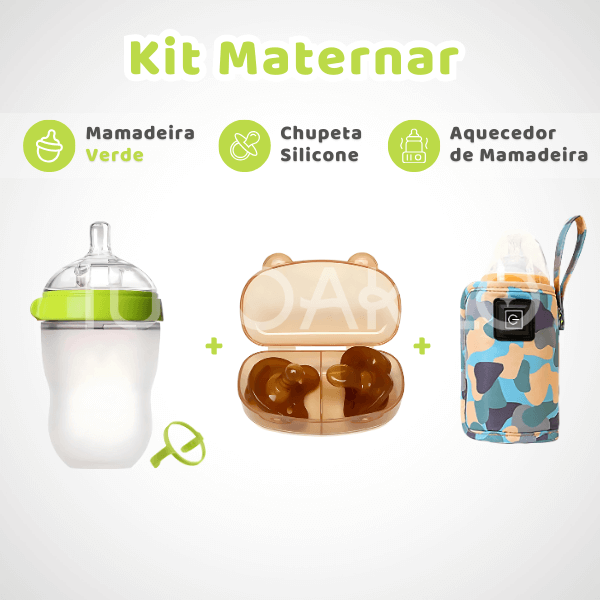 Kit Maternar • Mamadeira + Chupeta Silicone + Aquecedor Mamadeira  tudoakilo