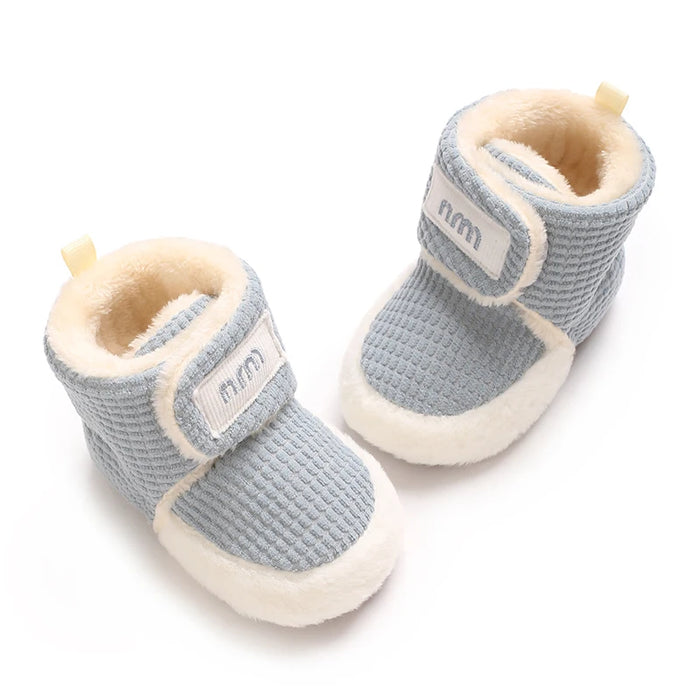 Botinha de Bebê Quentinha Pelúcia Waffle cor azul
