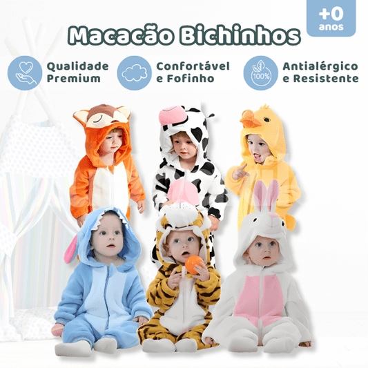 Macacão Pijama Inverno Infantil Bichinhos