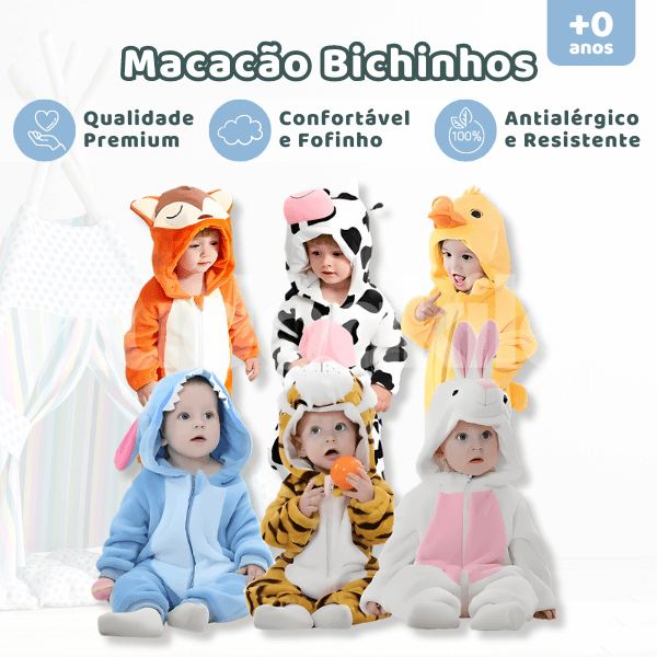 Macacão Pijama Inverno Infantil Bichinhos  tudoakilo